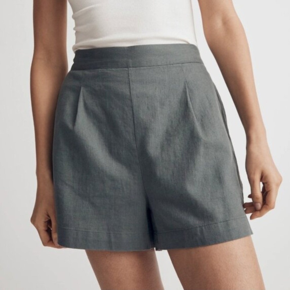 Madewell Clean Linen Cotton Blend Pull On Shorts Green Womens Large